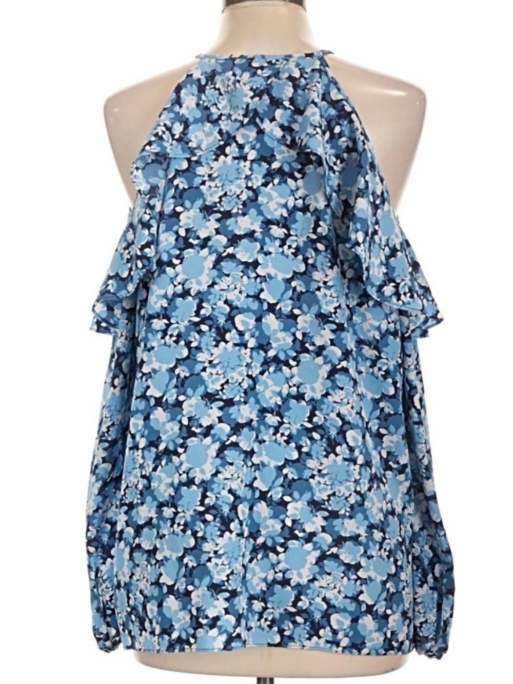 Blue Floral Halter Ruffle Women's Top